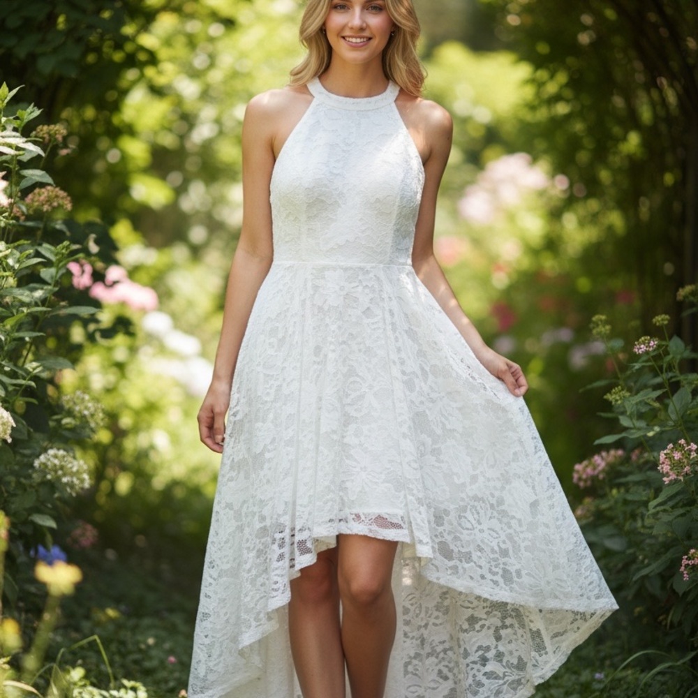 Sale! Chic White Lace High-Low Dress